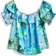 Desigual Ruffle Off the Shoulder Crinkle Satin Top
