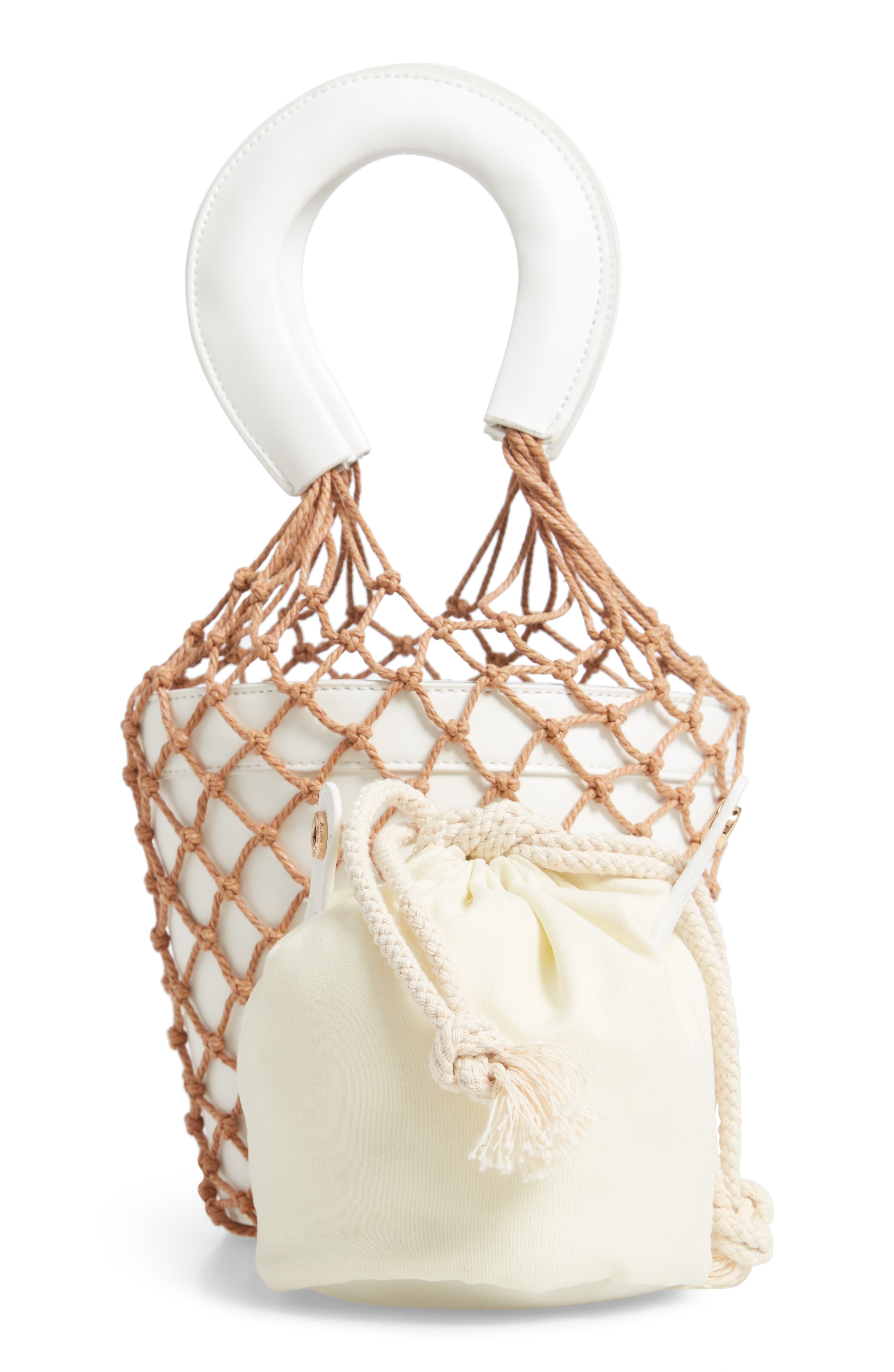 Knotty Net Faux Leather Bucket Bag, Alternate, color, 