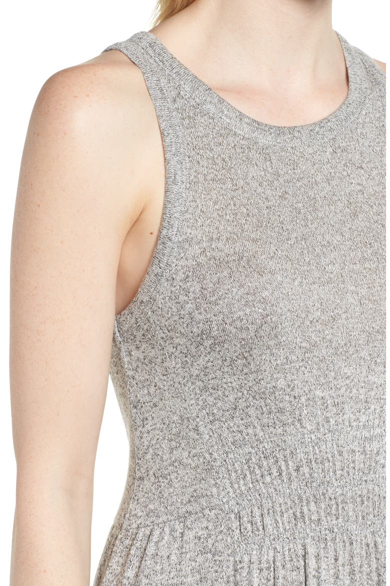 Smocked Linen Blend Dress, Alternate, color, HEATHER GREY