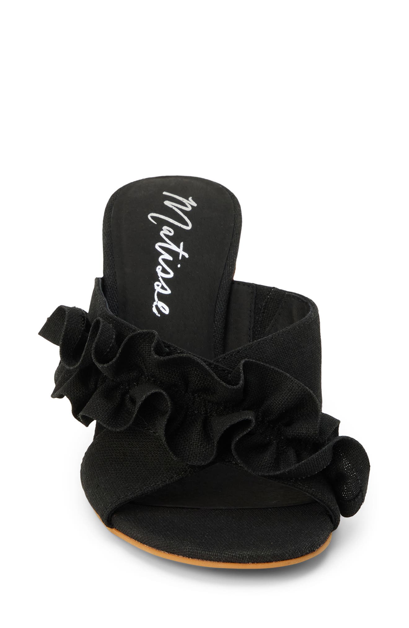 Matisse Ruffle Strap Block Heel Mule Sandal, Alternate, color, Black