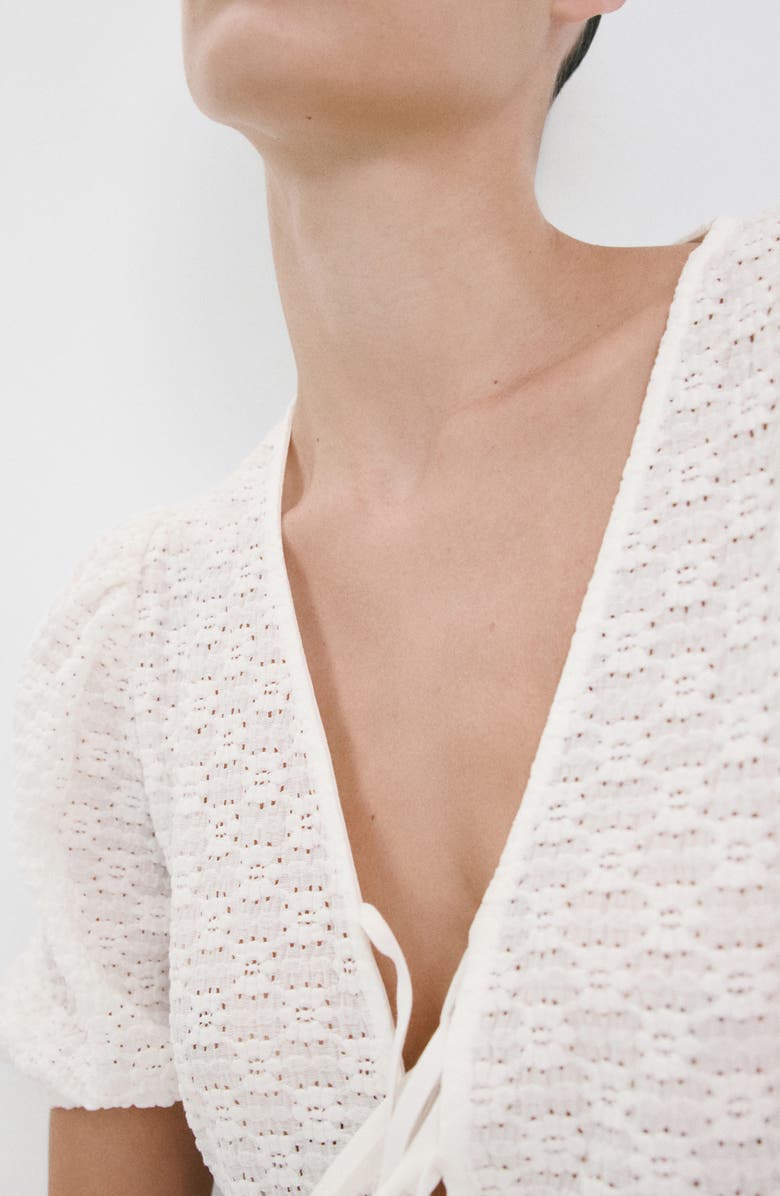 MANGO Eyelet Embroidery Tie Front Shirt, Alternate, color,