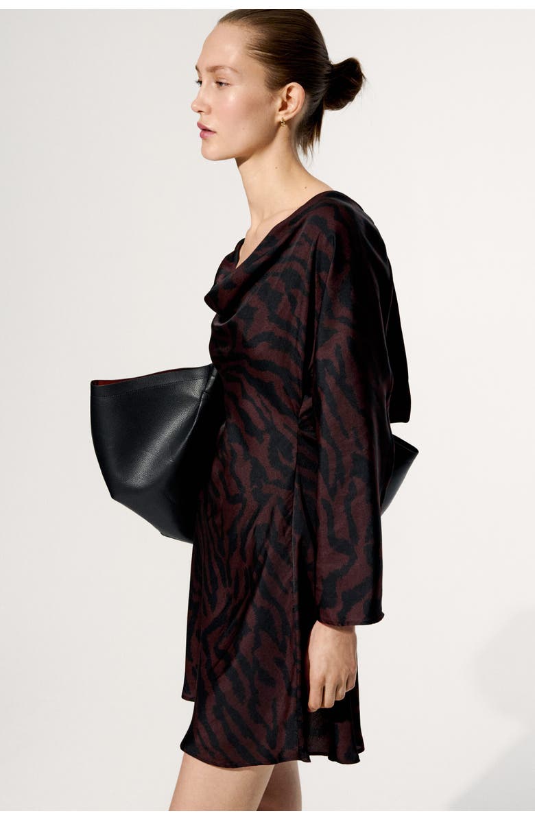 H&M Flared-skirt Cowl-neck Dress, Alternate, color, Dark Brown/Zebra Print
