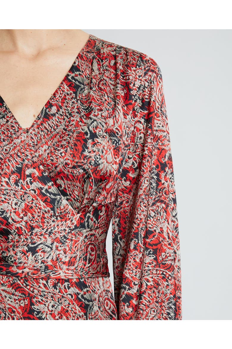 Vanna Faux Wrap Midi Print Dress, Alternate, color, CRIMSON RED