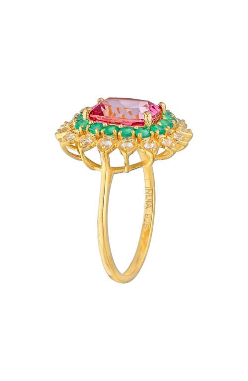 Ys Gems Pink Topaz, Green Onyx & White Topaz Ring In Pink