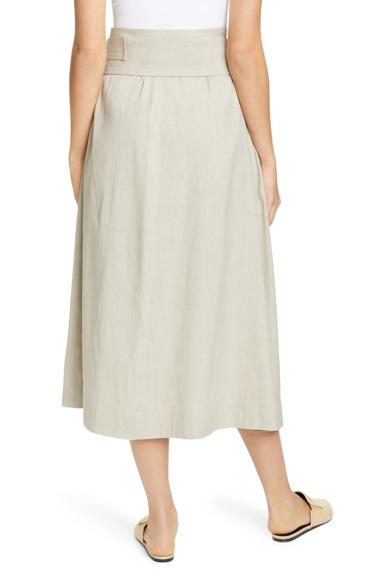 Belted Stretch Linen & Cotton Midi Skirt, Alternate, color, MEDIUM BEIGE