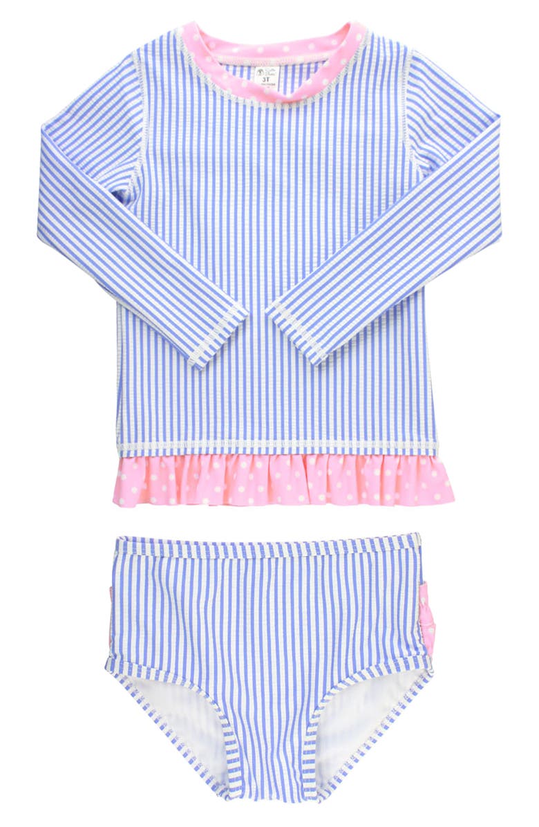 RuffleButts Seersucker Two-Piece Rashguard Swimsuit, Main, color, 