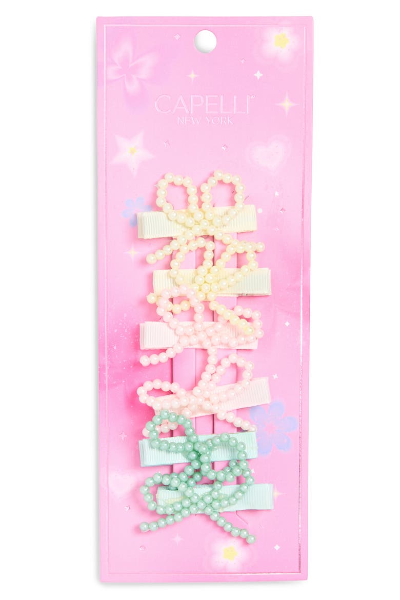 Kids' Assorted 6-Pack Bow Pelican Beaded Barrettes, Main, color, PINK MULTI