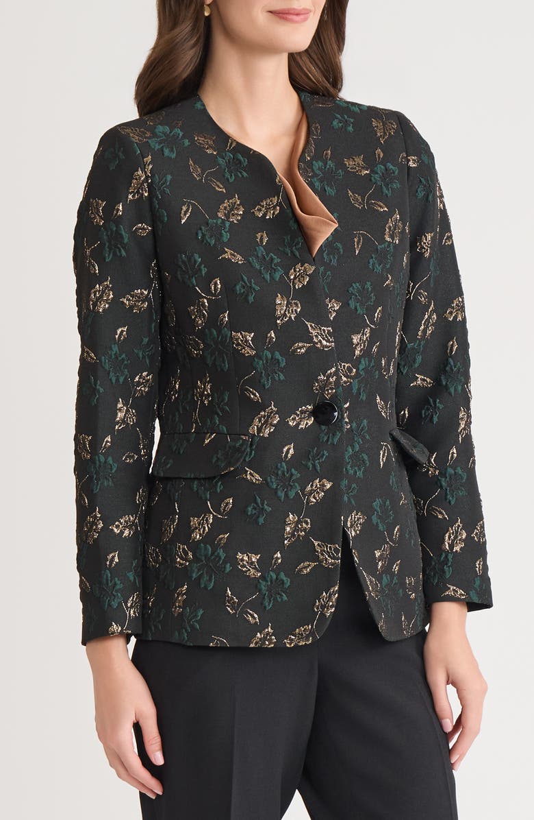 KASPER Print One-Button Blazer, Alternate, color, Black Multi