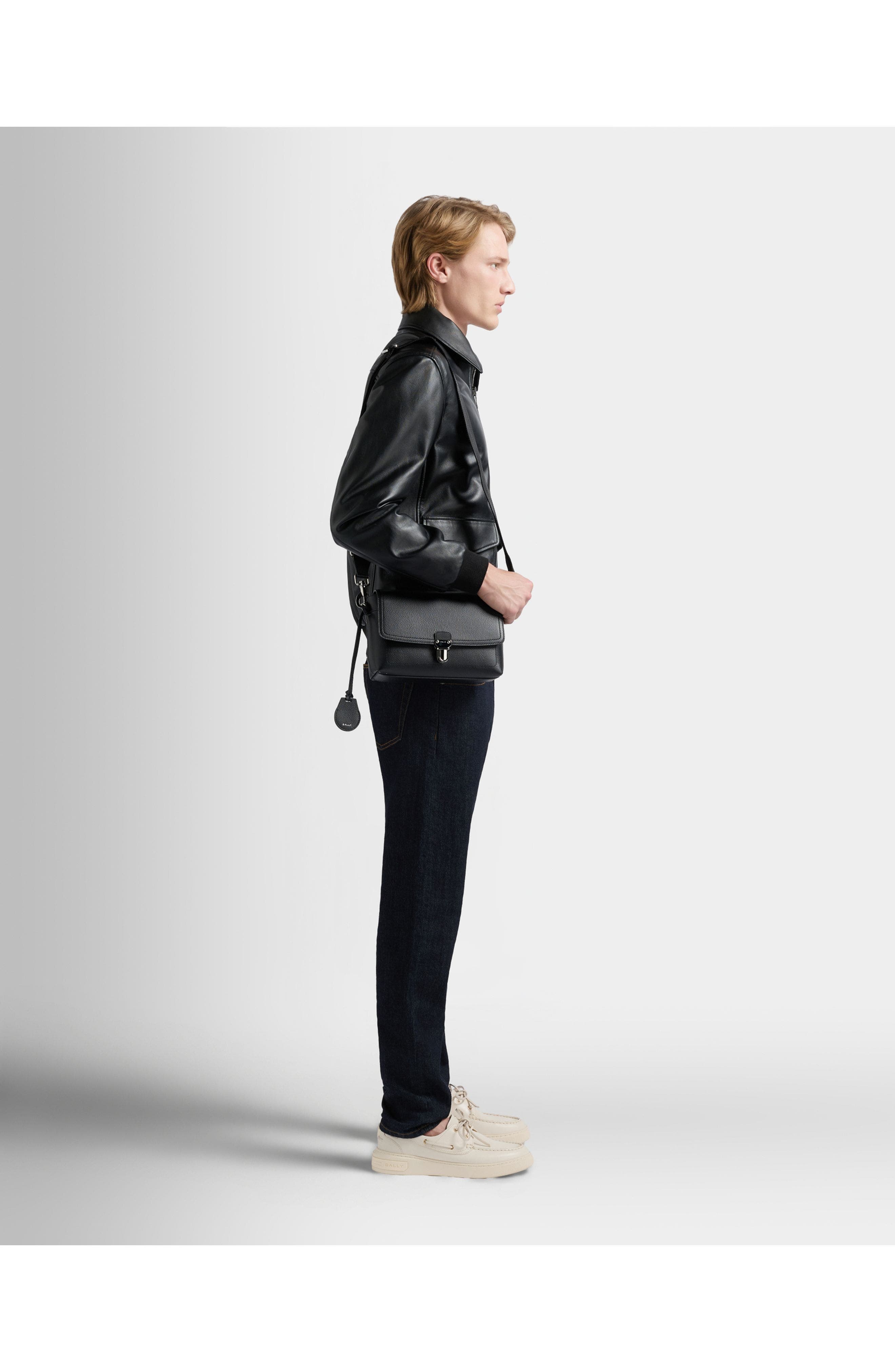 Bally Capitol Crossbody Bag in Grained Leather, Alternate, color, Black+Palladio