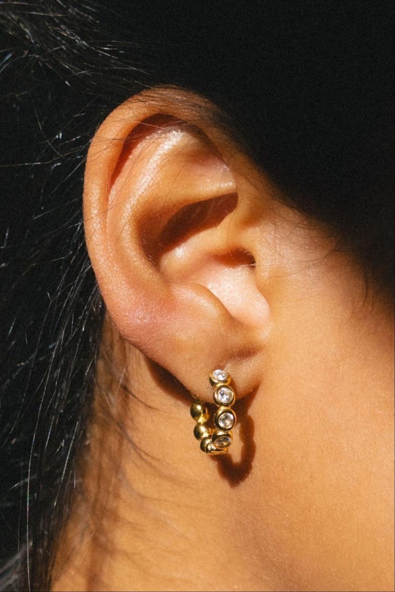 Beaded Diamond Hoops, Alternate, color, Gold