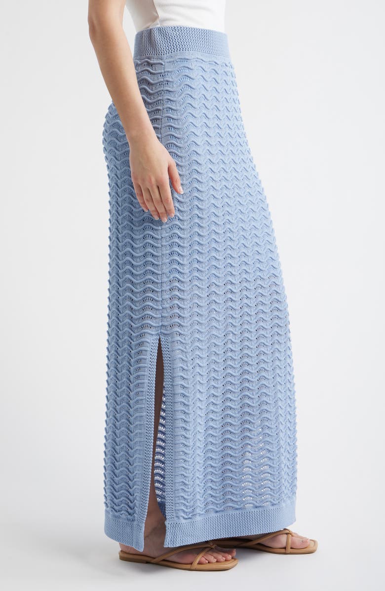 Bernardo Wave Pointelle Knit Skirt, Alternate, color, Blue Heron