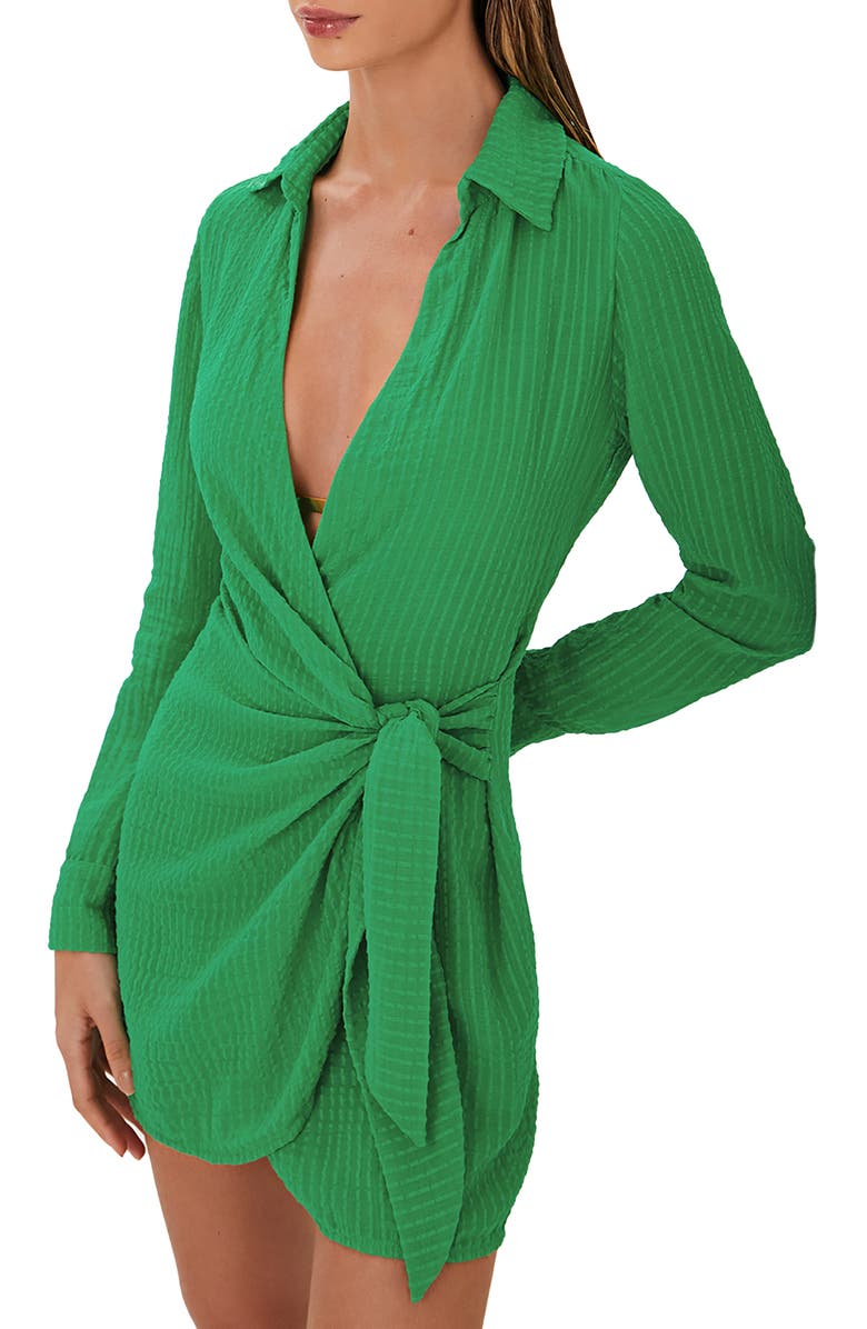 ViX Paula Hermanny Lia Long Sleeve Cotton Cover-Up Wrap Dress, Main, color, 
