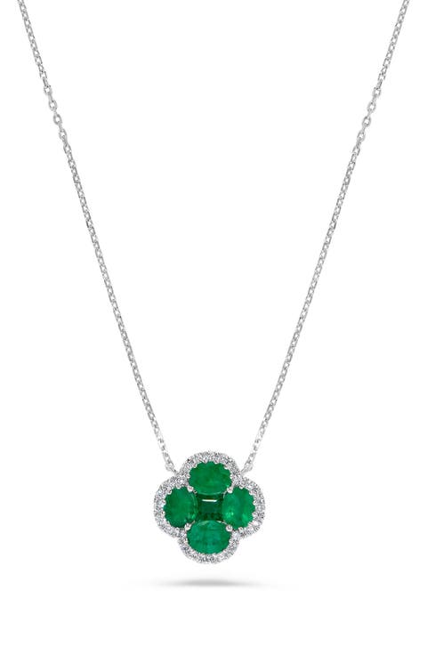 Stone & Diamond Clover Pendant Necklace - 0.25ct.