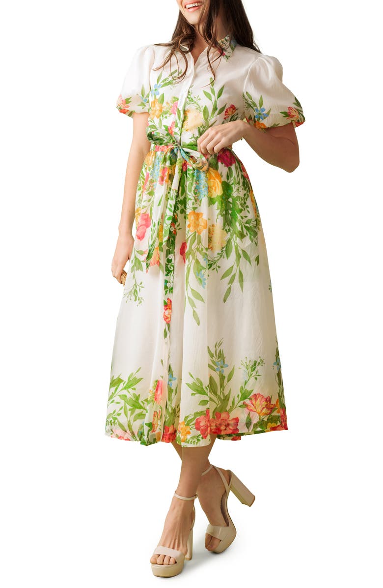 FLYING TOMATO Floral Short Sleeve Midi Shirtdress, Alternate, color, 