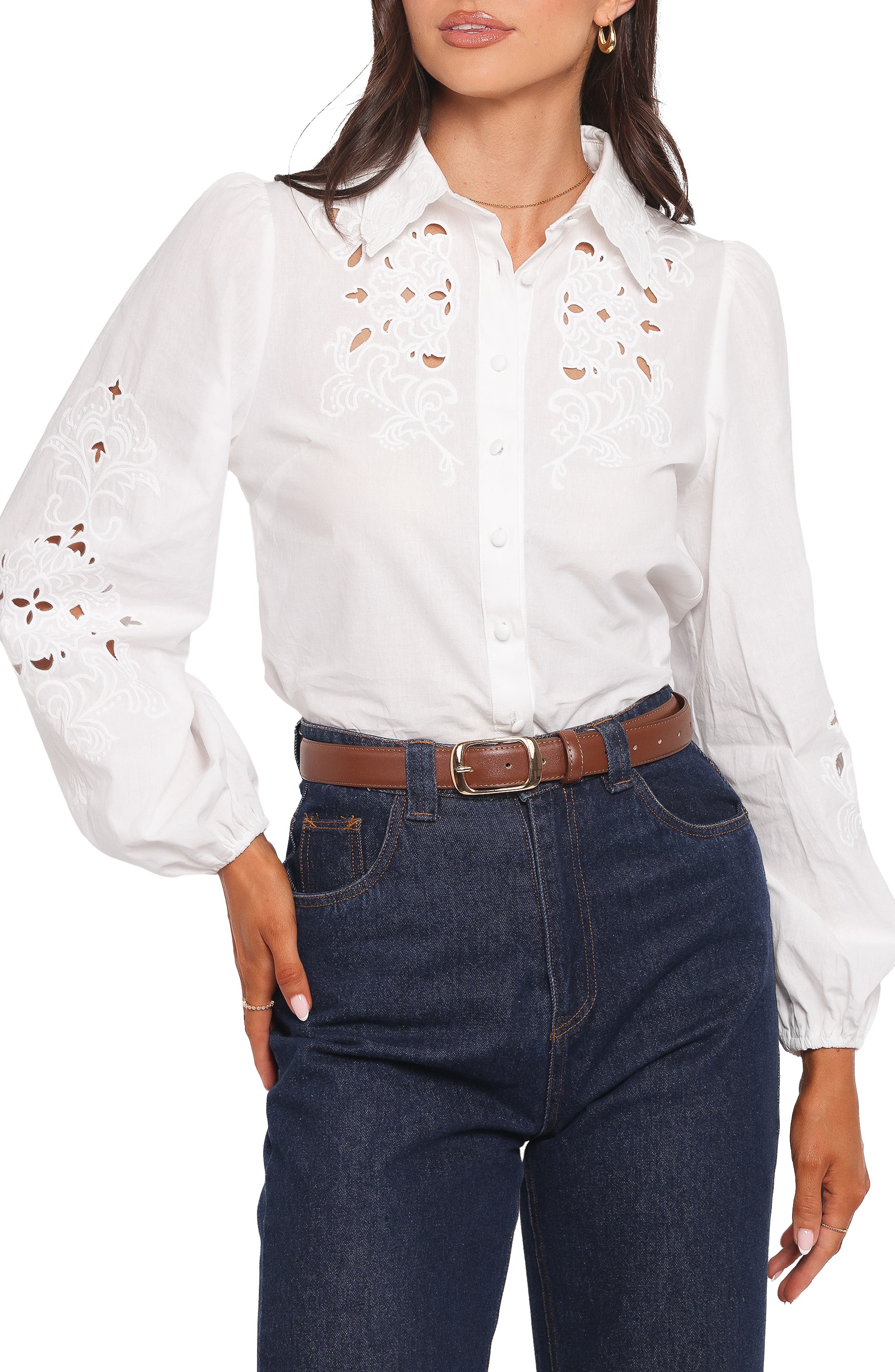 Aeloria Eyelet Button-Up Shirt