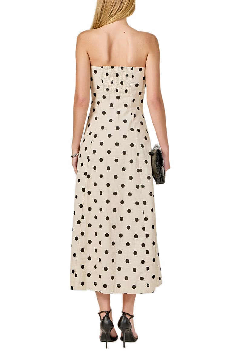Polka Dot Strapless Linen & Cotton Dress, Alternate, color, SAND/ BLACK