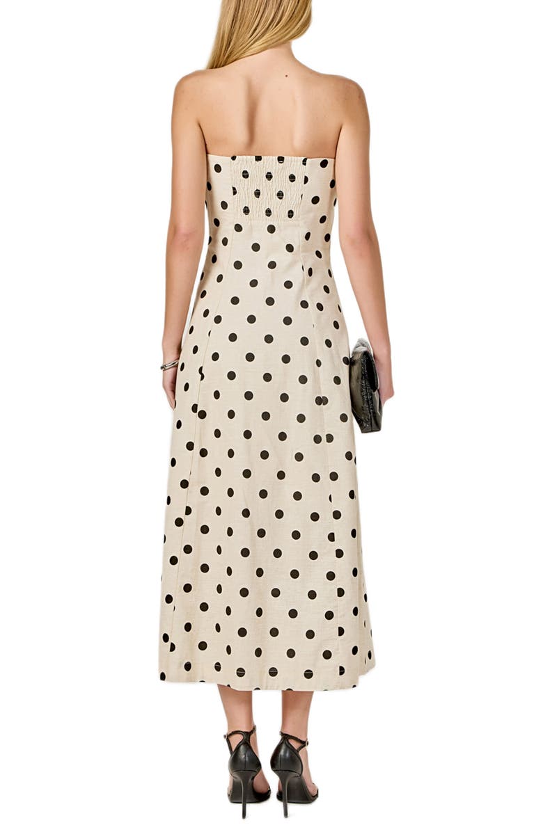 Endless Rose Polka Dot Strapless Linen & Cotton Dress, Alternate, color, Sand/ Black