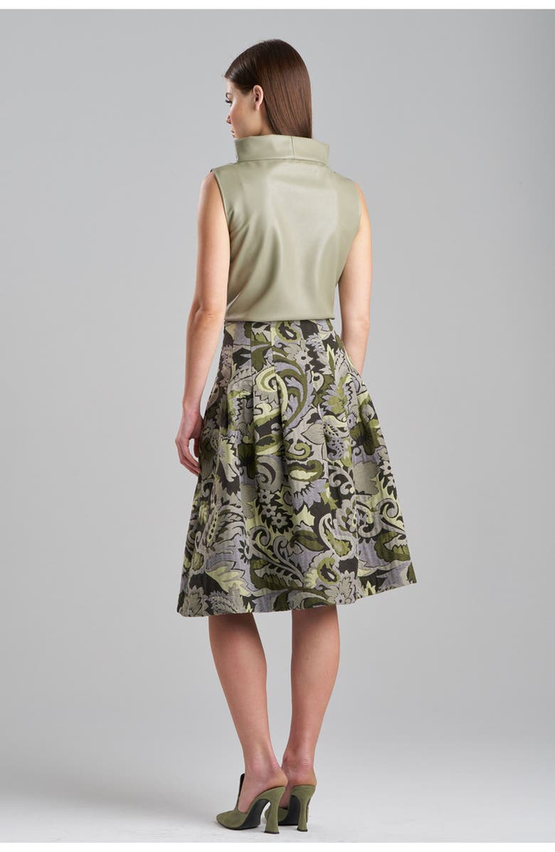 Natori Shinrin Paisly Jacquard Stitched Down Pleat Skirt, Alternate, color, Green