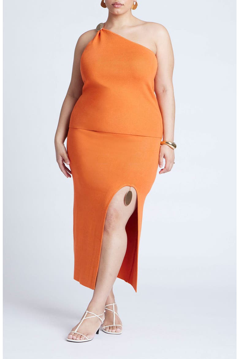 Knit Skirt With Slit And Hardware, Alternate, color, HARVEST PUMPKIN