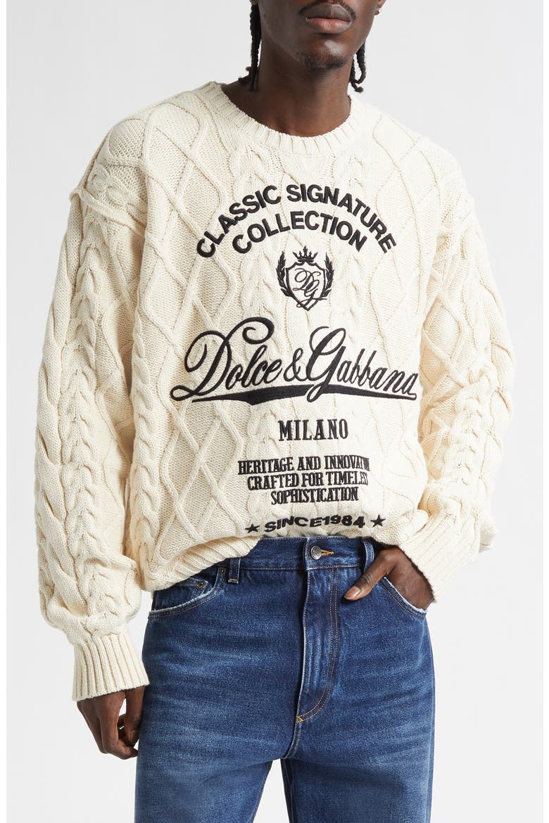 Embroidered Cable Stitch Sweater, Main, color, BEIGE
