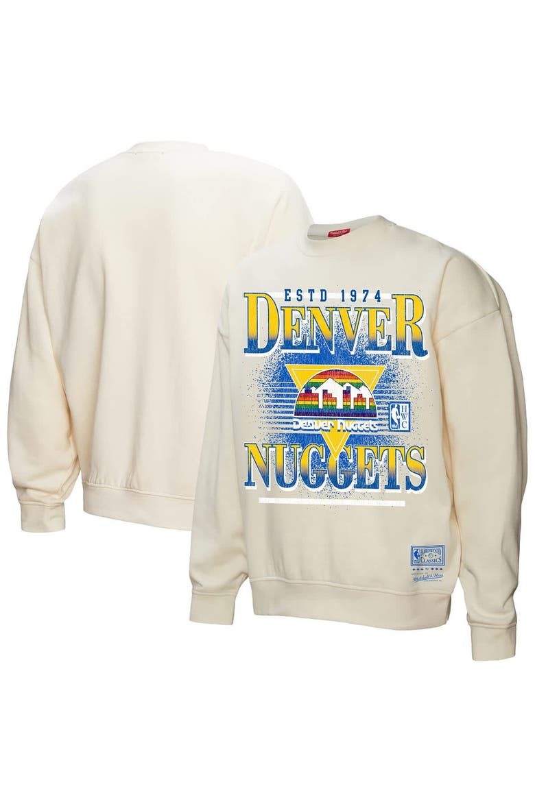 Women's Mitchell & Ness Cream Denver Nuggets Oversprayed Pullover Sweatshirt, Alternate, color, Cream