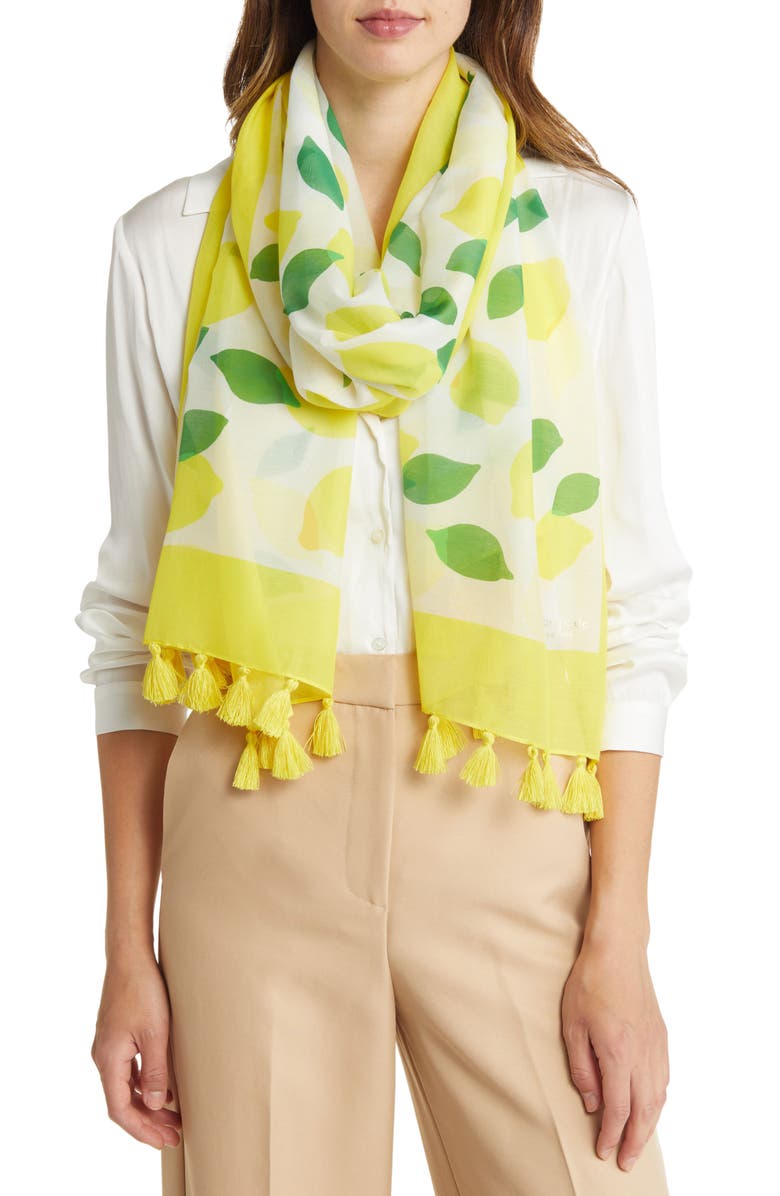Kate Spade New York lemon toss oblong cotton & silk scarf, Main, color,