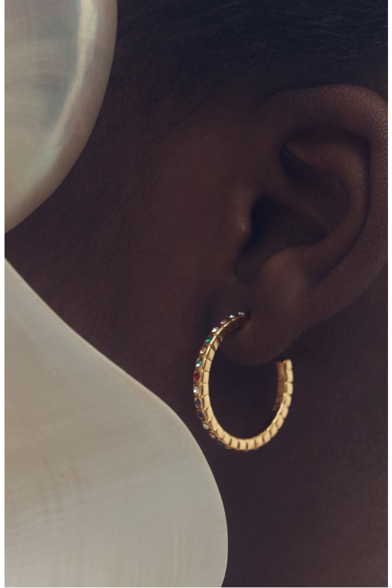 Sade Crystal Hoop Earrings, Alternate, color, GOLD TONE/ MULTI CRYSTAL