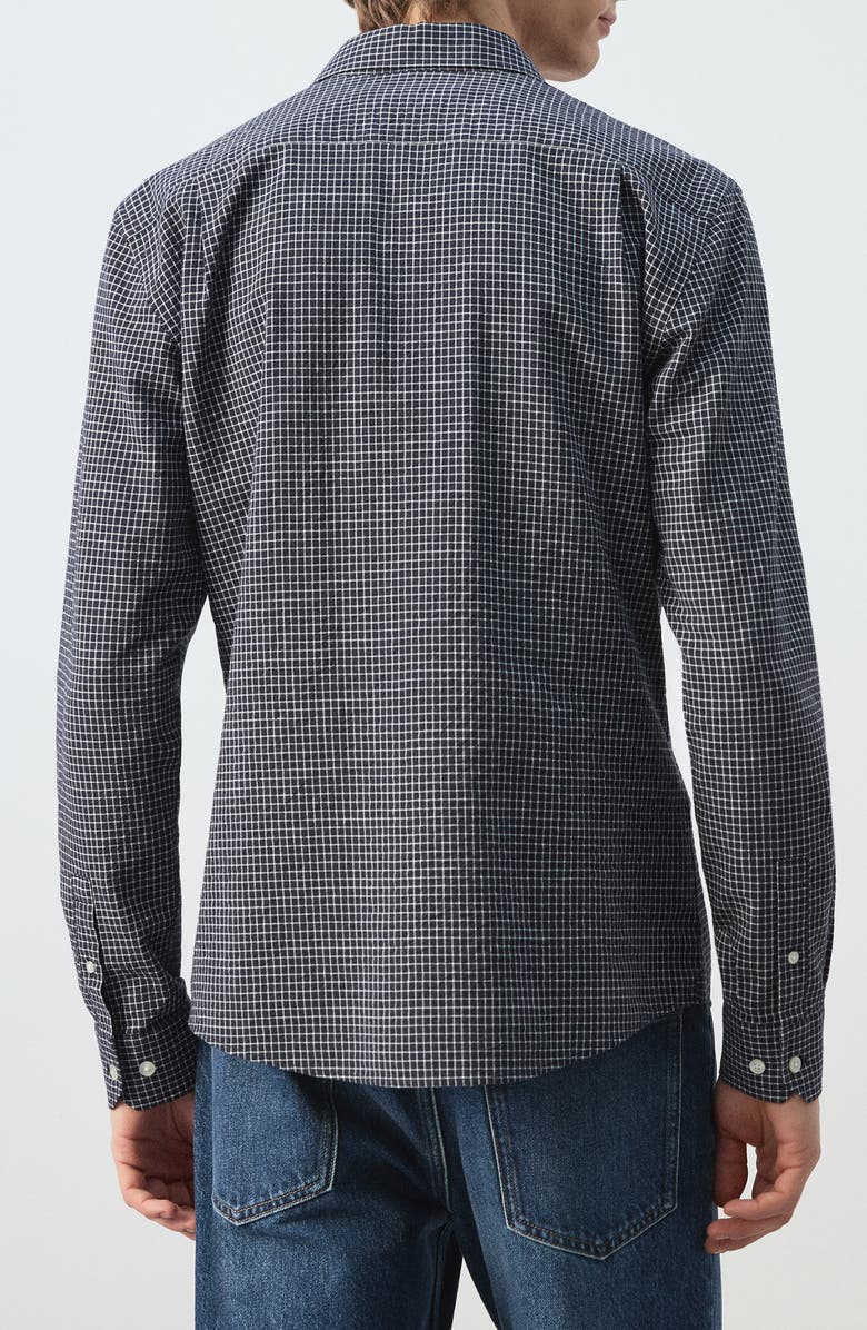 MANGO Regular Fit Check Cotton Blend Button-Up Shirt, Alternate, color, Navy