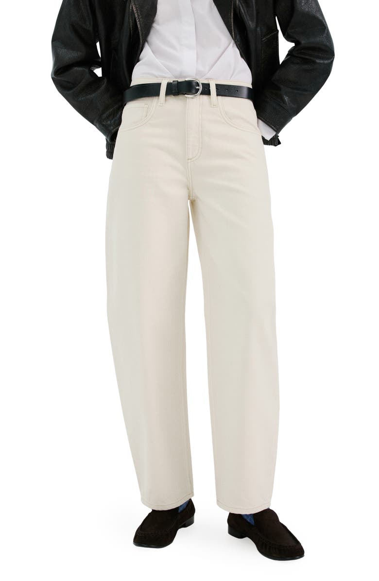 MANGO High Waist Barrel Jeans, Main, color, Off White
