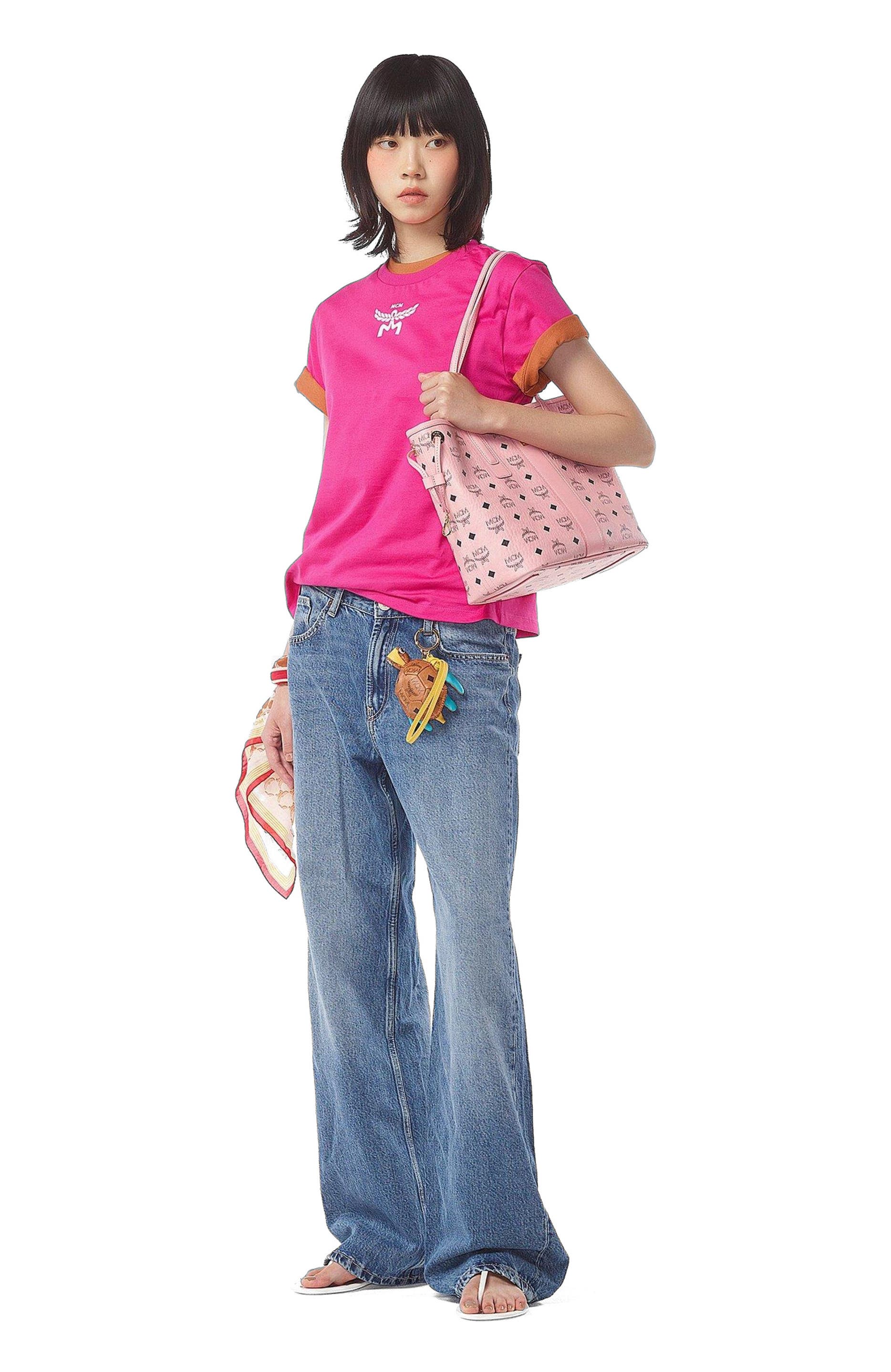 MCM Small Liz Shopper in Visetos, Alternate, color, Pink