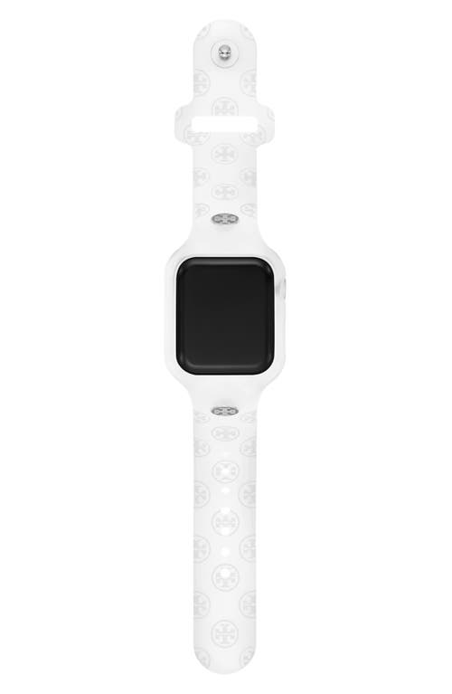 Tory Burch Women's The T Monogram White Silicone Strap For Apple Watch 41mm In White