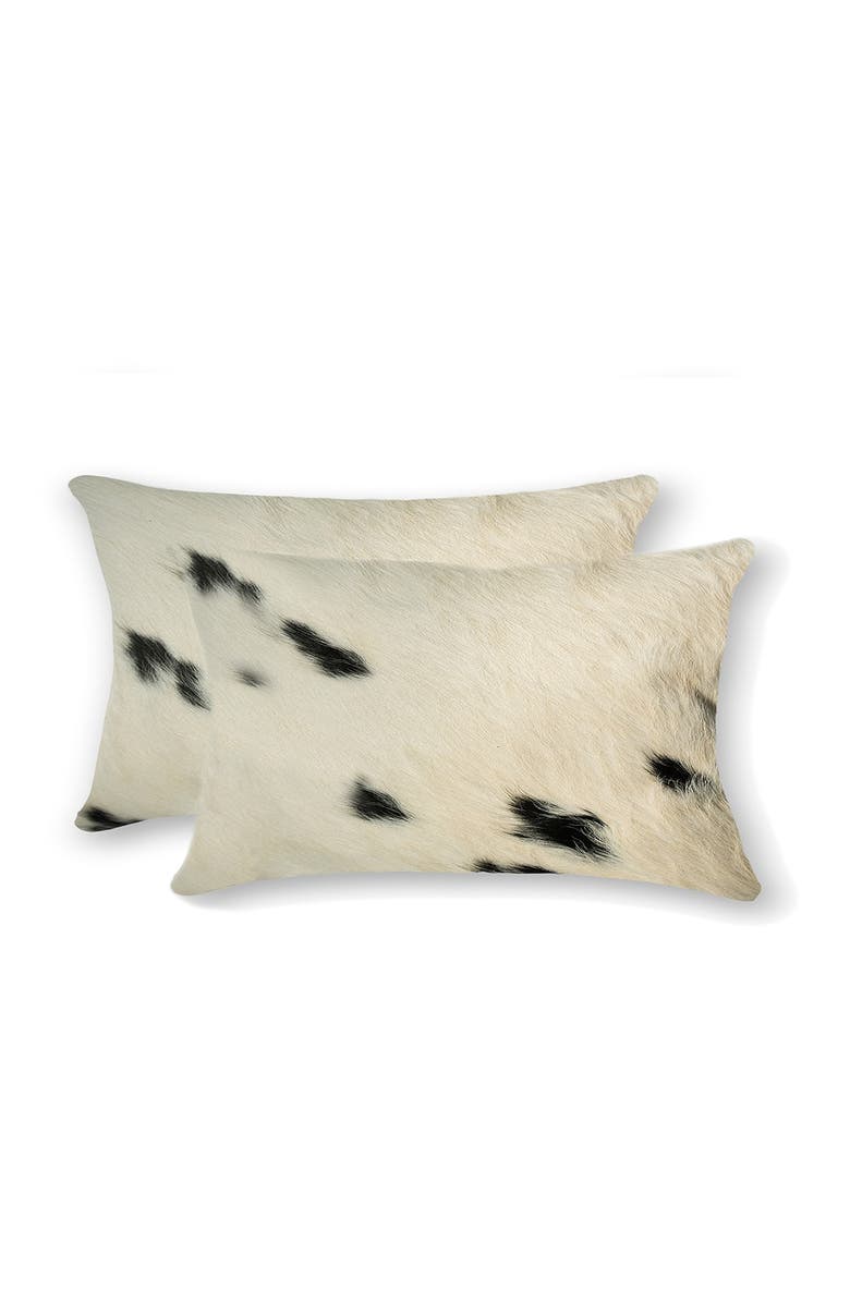 NATURAL Torino Kobe Cowhide Pillow - Set of 2 - 12" x 20" - White/Black, Main, color, White Black