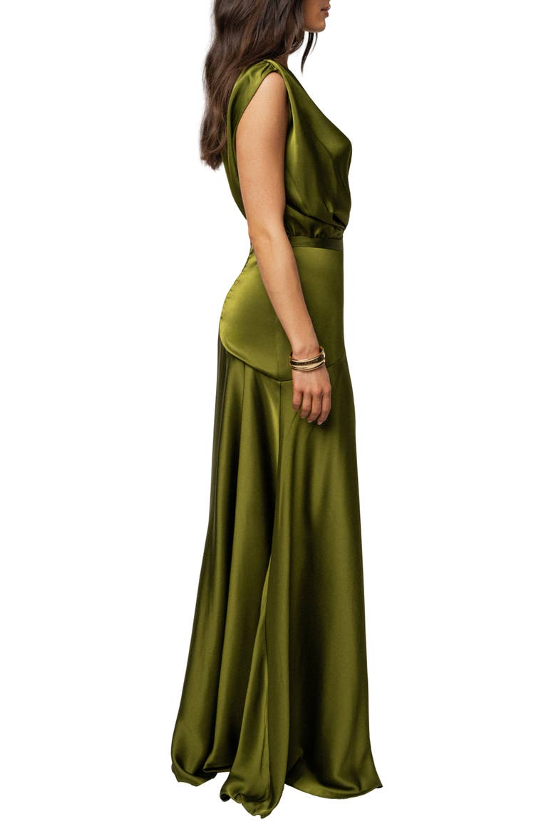 Amalia Satin Maxi Dress, Alternate, color, Olive