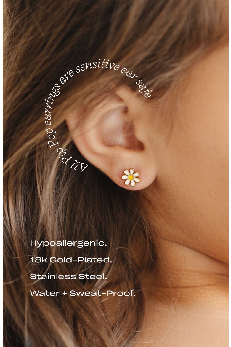 Girls' Daisy Flatback Stud Hypoallergenic Earrings, Alternate, color, White