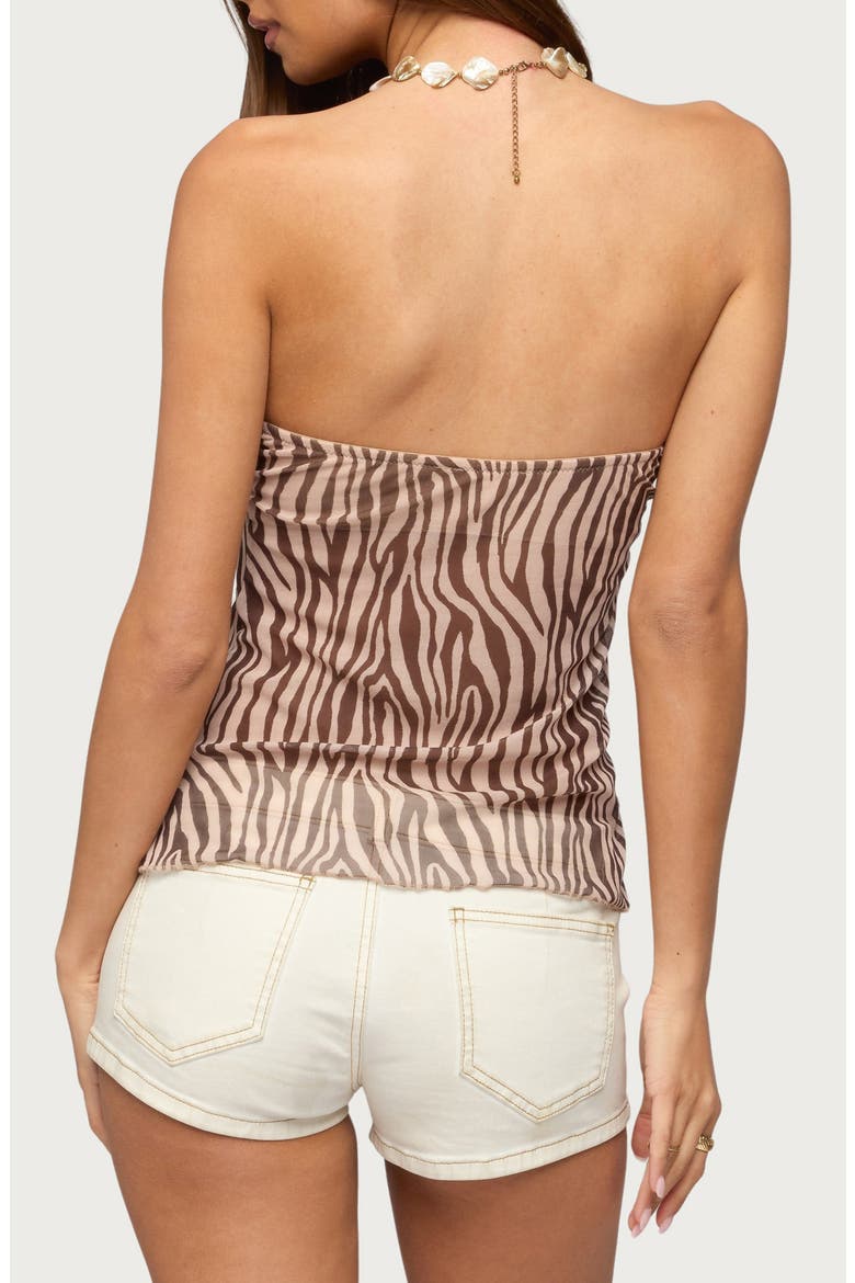 Zebra Stripe Cutout Strapless Mesh Top, Alternate, color, BROWN