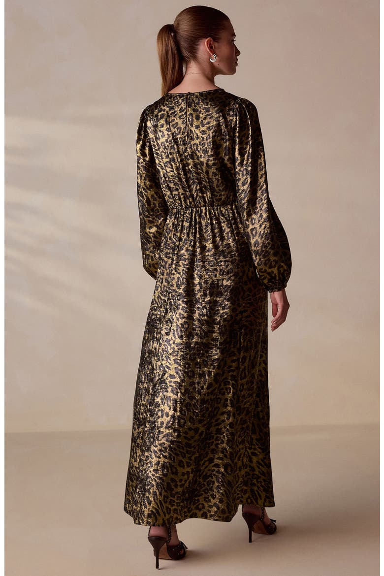 Metallic Animal Print Long Sleeve Maxi Dress, Alternate, color, YELLOW
