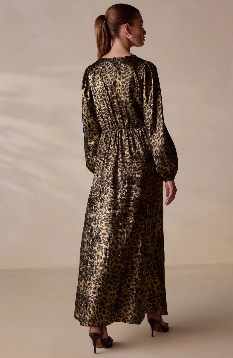 NEXT Metallic Animal Print Long Sleeve Maxi Dress, Alternate, color, Yellow