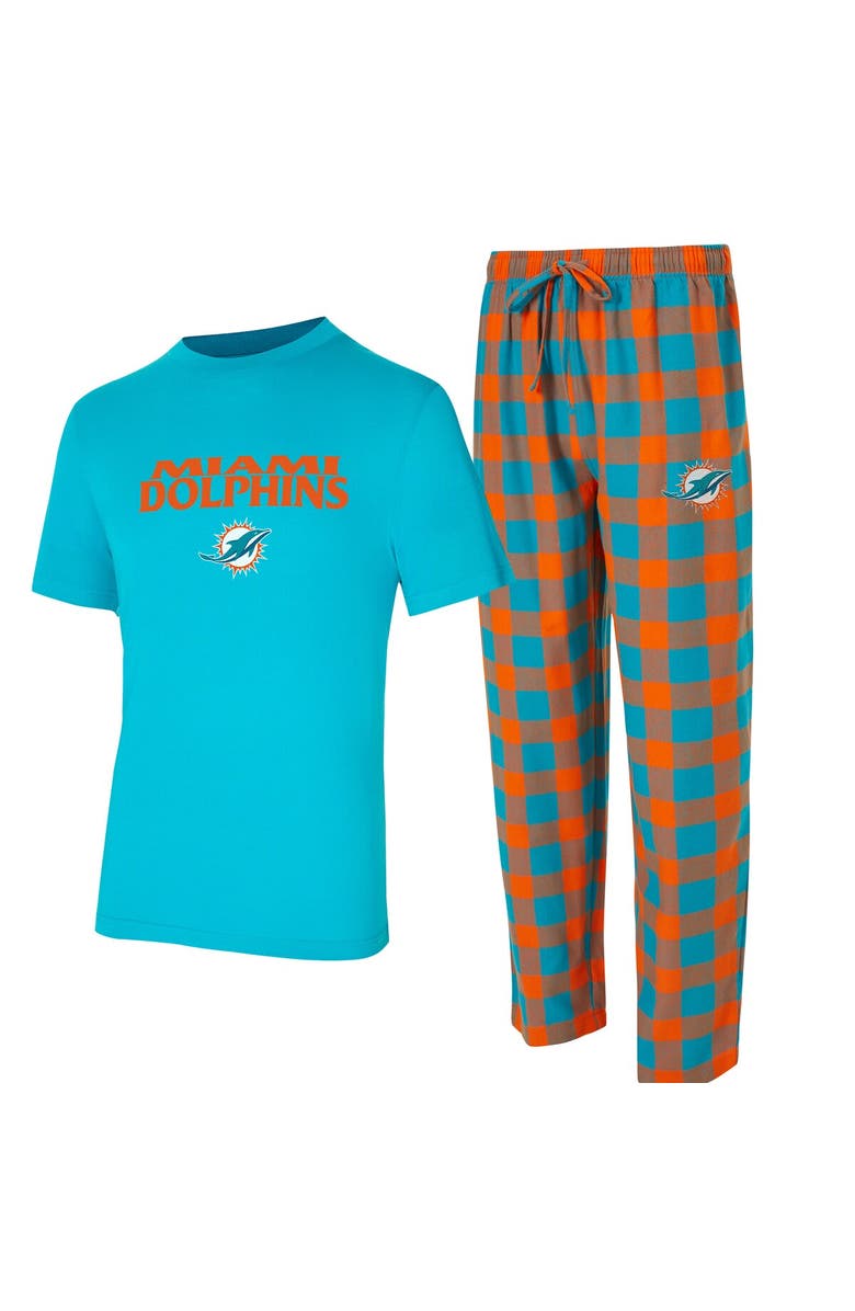 CONCEPTS SPORT Men's Concepts Sport Aqua/Orange Miami Dolphins Avondale T-Shirt & Flannel Pants Set, Main, color, Aqua
