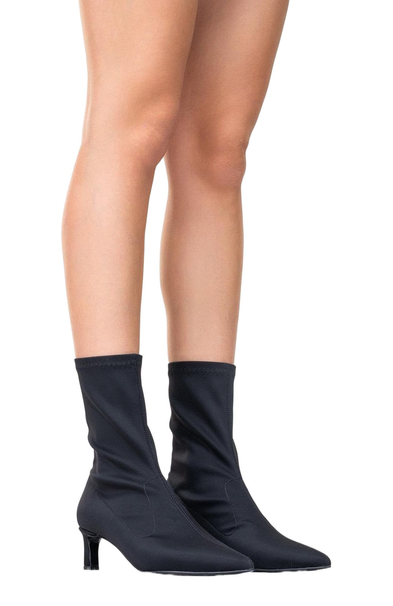 Prologue Shoes Lewin Pointed Toe Stiletto Boot, Alternate, color, Black Faux Stretch Leather