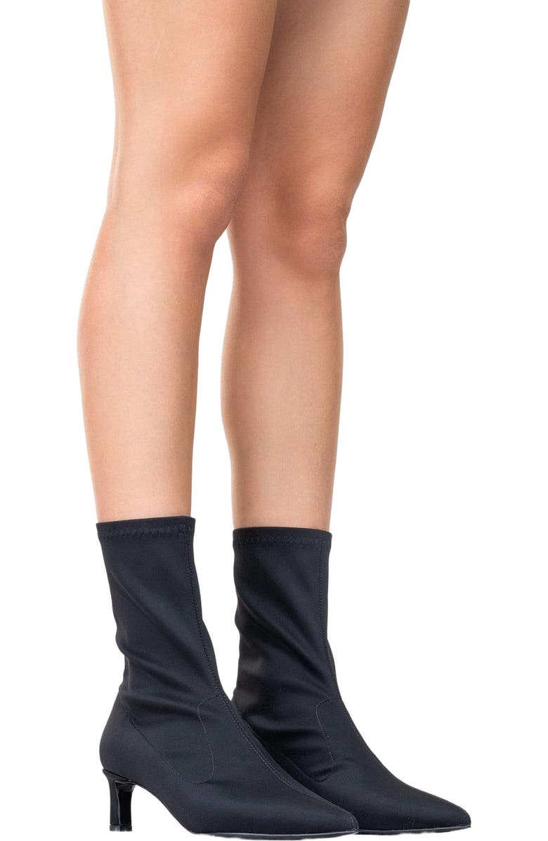 Prologue Shoes Lewin Pointed Toe Stiletto Boot, Alternate, color, Black Faux Stretch Leather