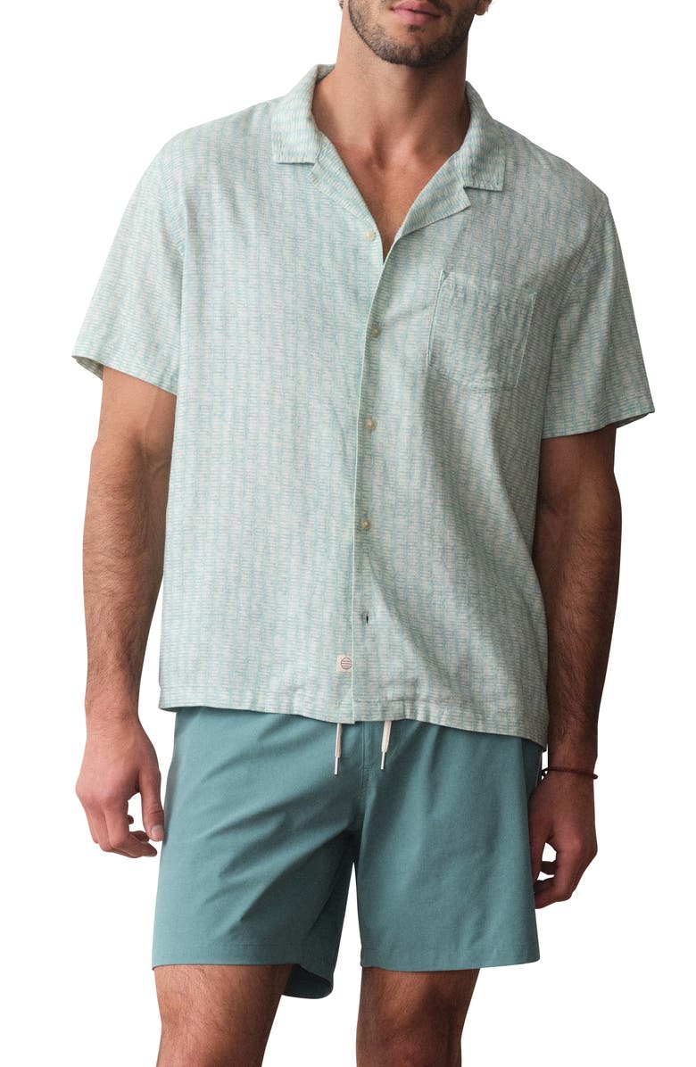 Marine Layer Resort Camp Shirt, Main, color, Aqua Sardine Print