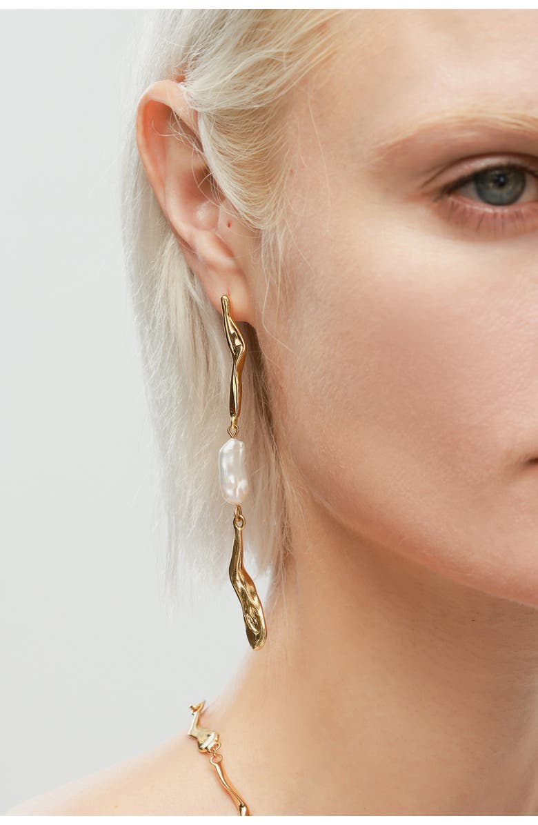 Classicharms Freshwater Baroque Pearl Asymmetrical Molten Drop Earrings, Alternate, color, 