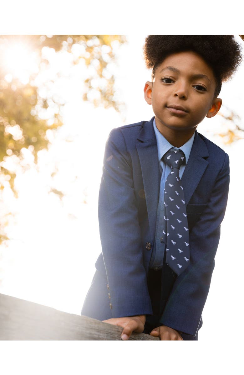 Deux par Deux Boy's Neck Tie Navy Blue And Dino, Alternate, color, Navy Blue And Dino