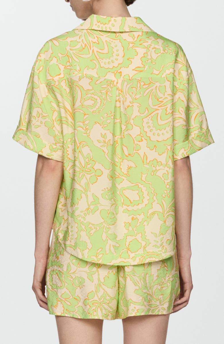MANGO Floral Short Sleeve Button-Up Shirt, Alternate, color, Lime