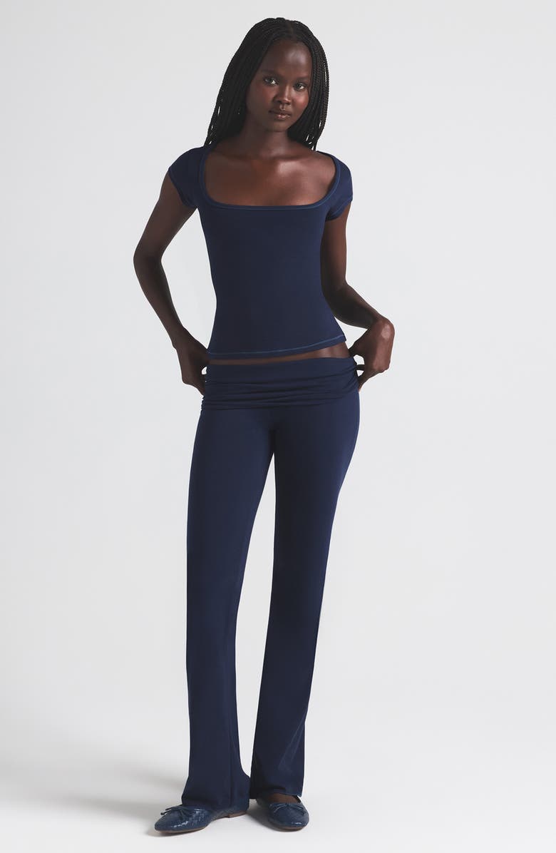 SKIMS Scoop Neck Cotton Blend Jersey T-Shirt, Alternate, color, Navy