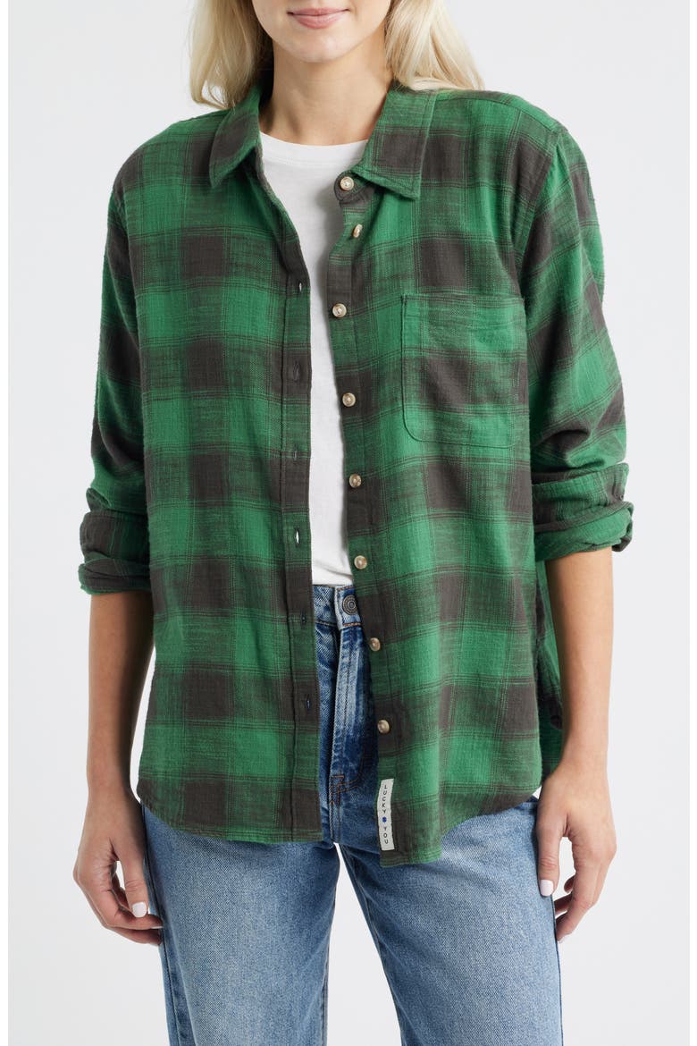 Clyde Plaid Coton Flannel Button-Up Shirt, Main, color, GREEN BUFFALO CHECK