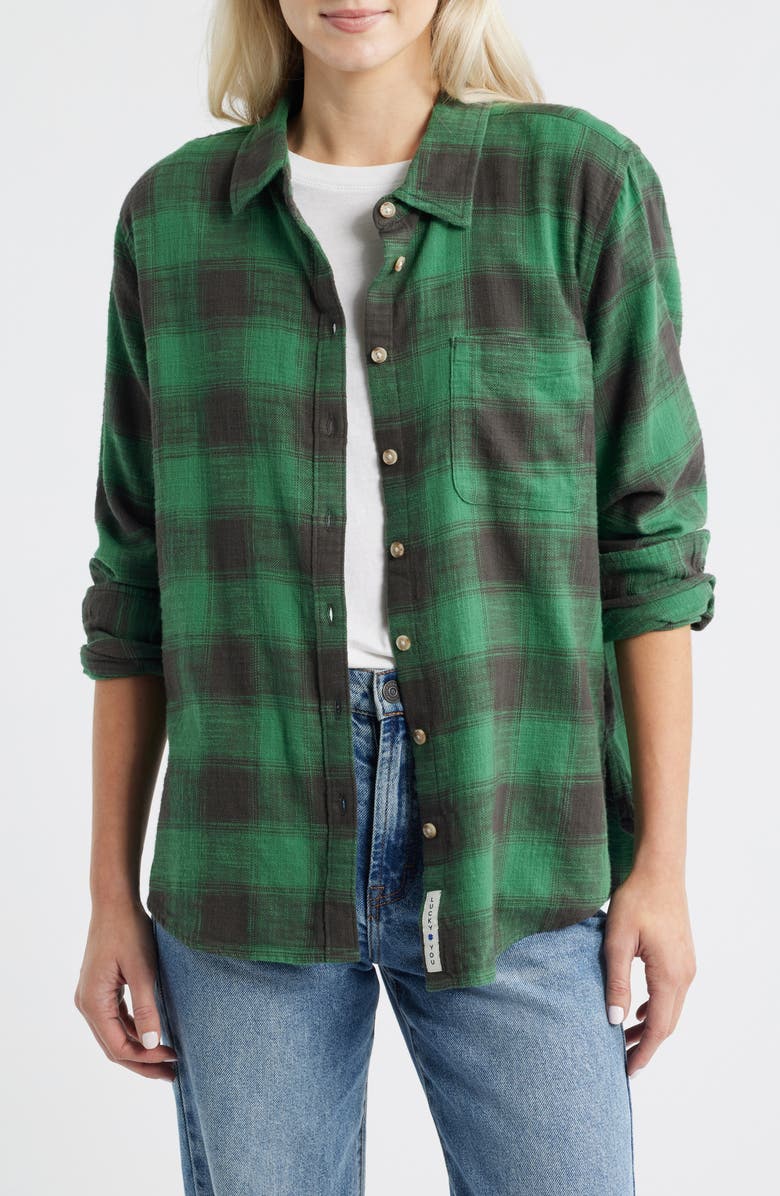 Lucky Brand Clyde Plaid Coton Flannel Button-Up Shirt, Main, color, Green Buffalo Check