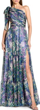 Mac Duggal Women's One Shoulder Floral Maxi Gown with Side Cutout