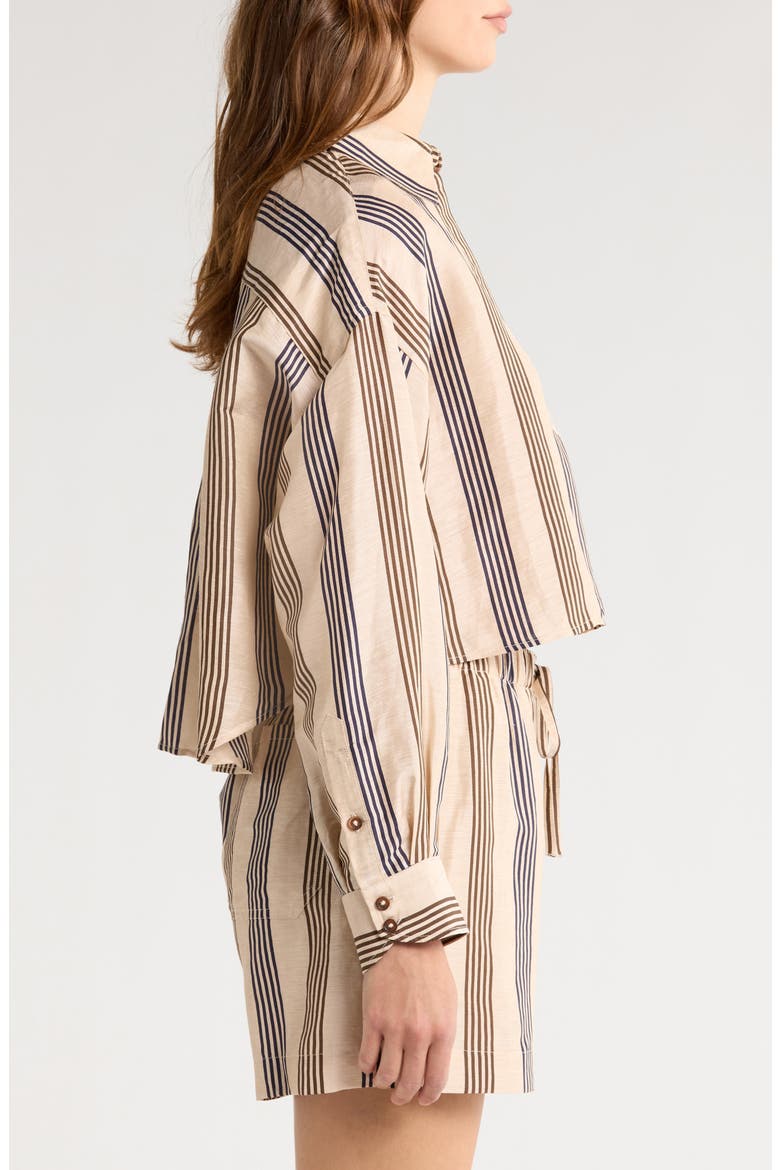 Beatrice Stripe Linen & Silk Crop Button-Up Shirt, Alternate, color, CREAM STRIPE