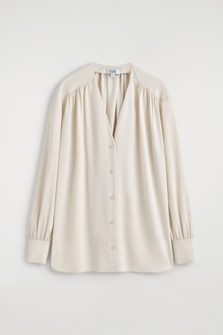 Gathered V-neck Blouse, Alternate, color, LIGHT BEIGE